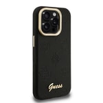 Apple iPhone 15 Pro Kılıf Guess Orjinal Lisanslı M-safe Şarj Özellikli Sıcak Baskılı Yazı Logolu Kamera Standlı PU Deri Peony Kapak