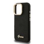Apple iPhone 15 Pro Kılıf Guess Orjinal Lisanslı M-safe Şarj Özellikli Sıcak Baskılı Yazı Logolu Kamera Standlı PU Deri Peony Kapak
