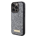 Apple iPhone 15 Pro Kılıf Guess Orjinal Lisanslı Taşlı Arka Yüzey Metal Yazı Logolu Kapak