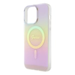 Apple iPhone 15 Pro Kılıf Guess Orjinal Lisanslı M-safe Şarj Özellikli Yazı Logolu Iridescent Kapak