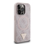 Apple iPhone 15 Pro Kılıf Guess Orjinal Lisanslı M-safe Şarj Özellikli PU Üçgen Logo 4G Desenli Kapak
