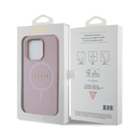 Apple iPhone 15 Pro Kılıf Guess Orjinal Lisanslı M-safe Şarj Özellikli Yazı Logolu Saffiano Kapak
