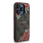 Apple iPhone 15 Pro Kılıf Guess Orjinal Lisanslı M-safe Şarj Özellikli Gül Baskılı 4G Desenli Yazı Logolu Kapak