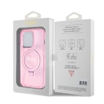 Apple iPhone 15 Pro Kılıf Guess Orjinal Lisanslı M-safe Şarj Özellikli Simli Arka Yüzey Ring Standlı Kapak