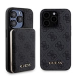 Apple iPhone 15 Pro Kılıf Guess Orjinal Lisanslı M-safe Şarj Özellikli Yazı Logolu 4G Desenli Kapak + Powerbank 5000mAh 2in1 Set