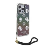 Apple iPhone 15 Pro Kılıf Guess Orjinal Lisanslı Desenli Yazı Logolu Askı İpli Holografik Glitter Peony Kapak