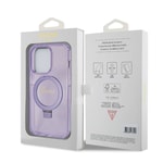 Apple iPhone 15 Pro Kılıf Guess Orjinal Lisanslı M-safe Şarj Özellikli Simli Arka Yüzey Ring Standlı Kapak