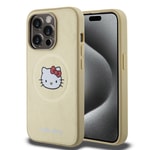 Apple iPhone 15 Pro Kılıf Hello Kitty Orjinal Lisanslı M-safe Şarj Özellikli Kitty Head Deri Kapak