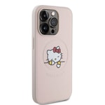 Apple iPhone 15 Pro Kılıf Hello Kitty Orjinal Lisanslı M-safe Şarj Özellikli Baskı Logolu Uyuyan Kitty Deri Kapak