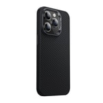 Apple iPhone 15 Pro Kılıf Karbon Fiber M-safe Şarj Özellikli Benks Hybrid ArmorPro 600D Kevlar Kapak