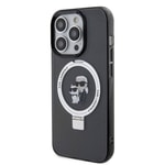 Apple iPhone 15 Pro Kılıf Karl Lagerfeld Orjinal Lisanslı M-safe Şarj Özellikli K&C İkonik Baskılı Ring Standlı Kapak