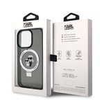 Apple iPhone 15 Pro Kılıf Karl Lagerfeld Orjinal Lisanslı M-safe Şarj Özellikli K&C İkonik Baskılı Ring Standlı Kapak