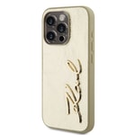 Apple iPhone 15 Pro Kılıf Karl Lagerfeld Orjinal Lisanslı 3D KL Yazılı Tüylü Arka Yüzey Saffiano Rhinestones Kapak