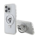 Apple iPhone 15 Pro Kılıf Karl Lagerfeld Orjinal Lisanslı M-safe Şarj Özellikli K&C İkonik Baskılı Ring Standlı Kapak