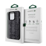 Apple iPhone 15 Pro Kılıf Lacoste Orjinal Lisanslı M-safe Şarj Özellikli PU Deri Görünümlü Kartlıklı Karışık Monogram Desenli Kapak