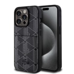 Apple iPhone 15 Pro Kılıf Lacoste Orjinal Lisanslı M-safe Şarj Özellikli PU Deri Görünümlü Kartlıklı Karışık Monogram Desenli Kapak
