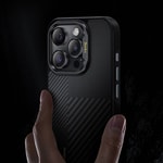 Apple iPhone 15 Pro Kılıf M-safe Şarj Özellikli Karbon Fiber Benks Montage Hybrid ArmorPro Kevlar Kapak