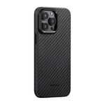 Apple iPhone 15 Pro Kılıf M-safe Şarj Özellikli 1500D Aramid Fiber Pitaka Military-Grade Classic Serisi Black-Grey Twill Kapak
