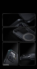 Apple iPhone 15 Pro Kılıf M-safe Şarj Özellikli Karbon Fiber Benks Montage Hybrid ArmorPro Kevlar Kapak
