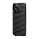 Apple iPhone 15 Pro Kılıf M-safe Şarj Özellikli 1500D Aramid Fiber Pitaka Military-Grade Classic Serisi Black-Grey Twill Kapak