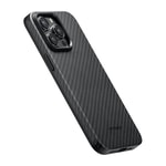 Apple iPhone 15 Pro Kılıf M-safe Şarj Özellikli 1500D Aramid Fiber Pitaka Military-Grade Classic Serisi Black-Grey Twill Kapak