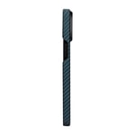 Apple iPhone 15 Pro Kılıf M-safe Şarj Özellikli 1500D Aramid Fiber Pitaka Ultra-Slim Classic Serisi Black-Blue Twill Kapak