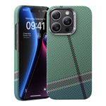 Apple iPhone 15 Pro Kılıf M-safe Şarj Özellikli Karbon Fiber Tasarımlı Benks Passion Green ArmorAir Kevlar Kapak