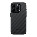 Apple iPhone 15 Pro Kılıf M-safe Şarj Özellikli 1500D Aramid Fiber Pitaka Military-Grade Classic Serisi Black-Grey Twill Kapak
