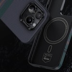 Apple iPhone 15 Pro Kılıf M-safe Şarj Özellikli Karbon Fiber Tasarımlı Benks Aurora ArmorPro Kevlar Kapak