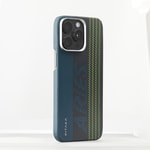 Apple iPhone 15 Pro Kılıf M-safe Şarj Özellikli Lumintex Teknolojili Fosforlu Aramid Fiber Pitaka Tactile Woven Aries Serisi Kapak