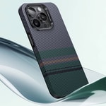 Apple iPhone 15 Pro Kılıf M-safe Şarj Özellikli Karbon Fiber Tasarımlı Benks Aurora ArmorPro Kevlar Kapak