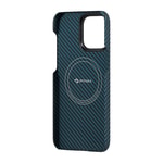 Apple iPhone 15 Pro Kılıf M-safe Şarj Özellikli 1500D Aramid Fiber Pitaka Ultra-Slim Classic Serisi Black-Blue Twill Kapak