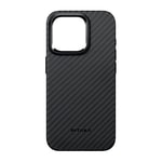 Apple iPhone 15 Pro Kılıf M-safe Şarj Özellikli 1500D Aramid Fiber Pitaka Military-Grade Classic Serisi Black-Grey Twill Kapak