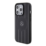Apple iPhone 15 Pro Kılıf Mercedes Benz Orjinal Lisanslı M-safe Şarj Özellikli Baskı Logolu Paralel Çizgi Desenli Deri Kapak