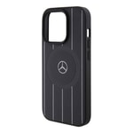 Apple iPhone 15 Pro Kılıf Mercedes Benz Orjinal Lisanslı M-safe Şarj Özellikli Baskı Logolu Paralel Çizgi Desenli Deri Kapak