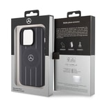 Apple iPhone 15 Pro Kılıf Mercedes Benz Orjinal Lisanslı M-safe Şarj Özellikli Baskı Logolu Paralel Çizgi Desenli Deri Kapak