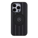 Apple iPhone 15 Pro Kılıf Mercedes Benz Orjinal Lisanslı M-safe Şarj Özellikli Baskı Logolu Paralel Çizgi Desenli Deri Kapak