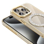 Apple iPhone 15 Pro Kılıf Pırlanta Taş Tasarımlı M-safe Şarj Özellikli Zore Karetta Silikon Kapak