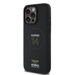 Apple iPhone 15 Pro Max Kılıf Aston Martin Orjinal Lisanslı M-safe Şarj Özellikli PU Deri Alonso 14 Baskılı Kapak