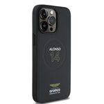 Apple iPhone 15 Pro Max Kılıf Aston Martin Orjinal Lisanslı M-safe Şarj Özellikli PU Deri Alonso 14 Baskılı Kapak