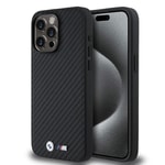 Apple iPhone 15 Pro Max Kılıf BMW Orjinal Lisanslı Karbon Fiber Tasarımlı ve Metal Logolu PU Deri Kapak