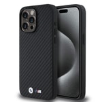 Apple iPhone 15 Pro Max Kılıf BMW Orjinal Lisanslı Karbon Fiber Tasarımlı ve Metal Logolu PU Deri Kapak