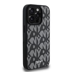 Apple iPhone 15 Pro Max Kılıf DKNY Orjinal Lisanslı M-safe Şarj Özellikli 3D Yazılı Grid Pattern Kapak