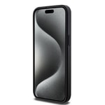 Apple iPhone 15 Pro Max Kılıf Guess M-safe Şarj Özellikli PU Deri Desenli Metal Plaka Logolu Kapak