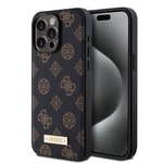 Apple iPhone 15 Pro Max Kılıf Guess M-safe Şarj Özellikli PU Deri Desenli Metal Plaka Logolu Kapak