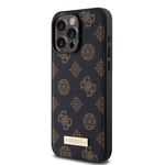 Apple iPhone 15 Pro Max Kılıf Guess M-safe Şarj Özellikli PU Deri Desenli Metal Plaka Logolu Kapak