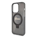 Apple iPhone 15 Pro Max Kılıf Guess Orjinal Lisanslı M-safe Şarj Özellikli Simli Arka Yüzey Ring Standlı Kapak