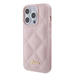 Apple iPhone 15 Pro Max Kılıf Guess Orjinal Lisanslı PU Deri Metal Yazı Logolu Kapitone Kapak