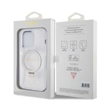 Apple iPhone 15 Pro Max Kılıf Guess Orjinal Lisanslı M-safe Şarj Özellikli Simli Arka Yüzey Ring Standlı Kapak