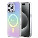 Apple iPhone 15 Pro Max Kılıf Guess Orjinal Lisanslı M-safe Şarj Özellikli Yazı Logolu Iridescent Kapak